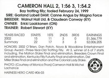 2003 Harness Heroes #6-03 Cameron Hall Back
